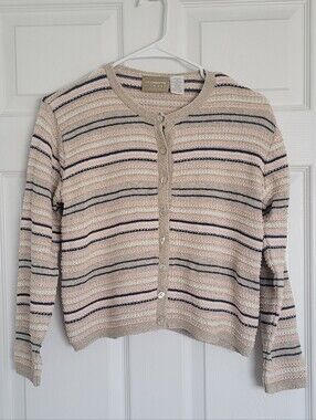 VTG 90s Liz Claiborne Linen Cotton Blend Striped Cardigan